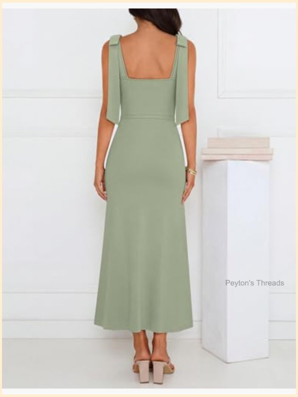 Sleeveless Square Neck Bow Straps Midi Sweater Dress for Wedding Guest Vacation - Picture 5 of 7